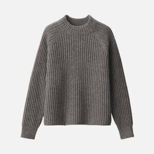 MUJI Women's Andean Wool Mock Neck Sweater Dark Mocha Brown Size Small